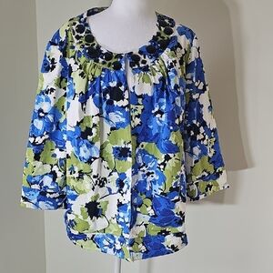 Floral Print Blouse with Blue and Green Accents